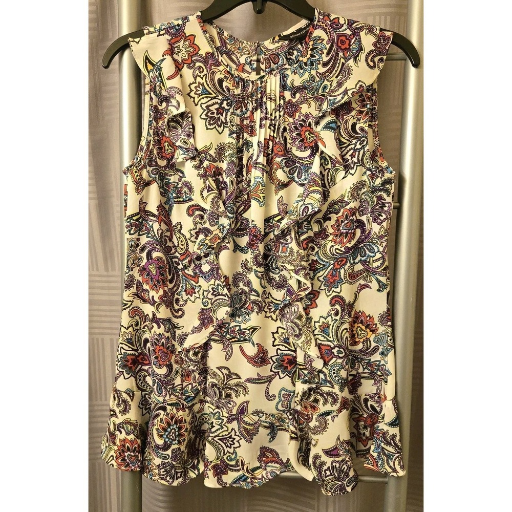 Banana Republic Blouse Womens XSmall Multicolor Floral Paisley Sleeveless Ruffle
